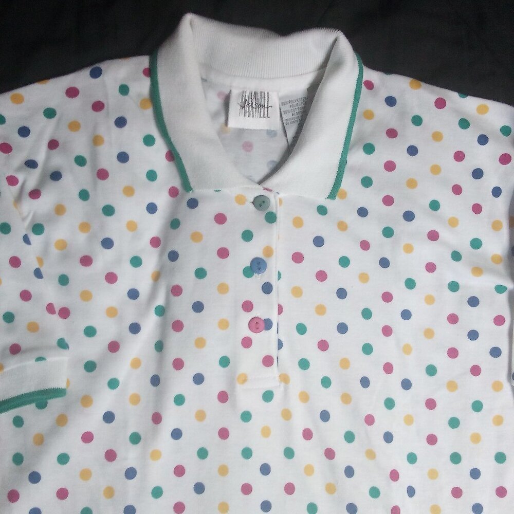 Vintage Jason Maxwell Rainbow Polka Dots Polo Shirt